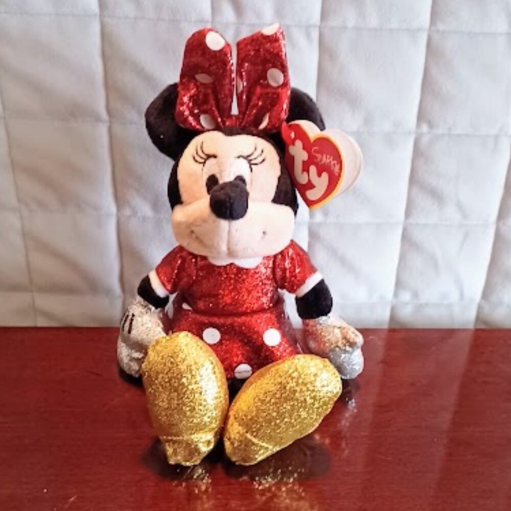 NEW 2020 Ty Red, Gold, Silver glitter Beanie Baby Disney Minnie Mouse